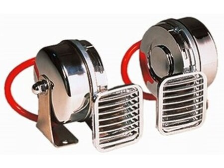 Hoorn 1-tonig 12v, messing verchroomd 490 Hz