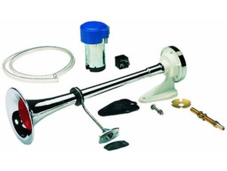 Luchthoorn 1-tonig 12v, messing verchroomd