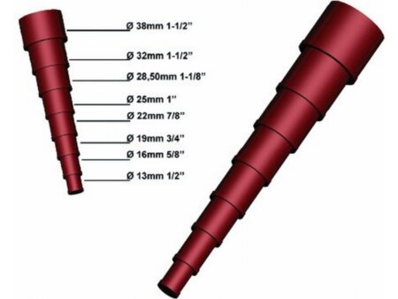 Verloopstuk voor slang, 13 naar 38 mm