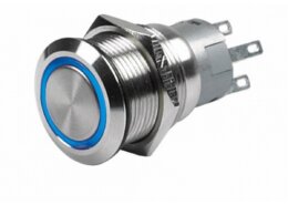 LED puls schakelaar, blauw 12v 16 mm