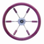 Stuurwiel 390 mm, RVS/ mahonie rand /6-Spaaks RVS stuurwiel rand en deels spaken van mahonie