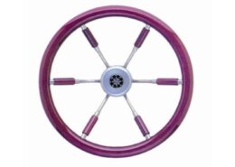 Stuurwiel 390 mm, RVS/ mahonie rand /6-Spaaks RVS stuurwiel rand en deels spaken van mahonie