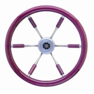 Stuurwiel 390 mm, RVS/ mahonie rand /6-Spaaks RVS stuurwiel rand en deels spaken van mahonie