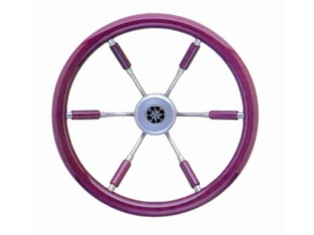 Stuurwiel 390 mm, RVS/ mahonie rand /6-Spaaks RVS stuurwiel rand en deels spaken van mahonie