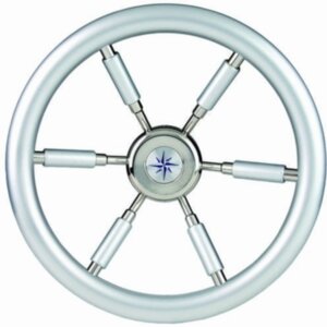 Stuurwiel 370 mm silver look /6-Spaaks RVS stuurwiel met silver look