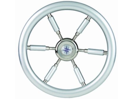 Stuurwiel 370 mm silver look /6-Spaaks RVS stuurwiel met silver look