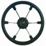 Stuurwiel 370 mm RVS/ zwart /6-Spaaks RVS stuurwiel met zwarte polyurethaan rand
