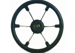 Stuurwiel 370 mm RVS/ zwart /6-Spaaks RVS stuurwiel met zwarte polyurethaan rand