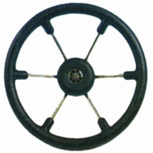 Stuurwiel 370 mm RVS/ zwart /6-Spaaks RVS stuurwiel met zwarte polyurethaan rand