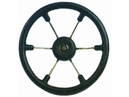 Stuurwiel 370 mm RVS/ zwart /6-Spaaks RVS stuurwiel met zwarte polyurethaan rand