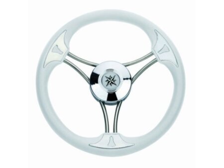 Stuurwiel 350 mm RVS vinyl rand wit