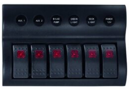 Schakelpaneel waterdicht 12 V, 6 posities