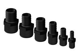 Kunststof slangaansluiting recht, draad 1” x 25 mm