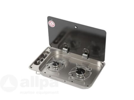 Gaskomfoor met afdekplaat 530x290x80 mm, twee branders