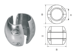 Zink anode voor ⌀25mm-as, bolvormig