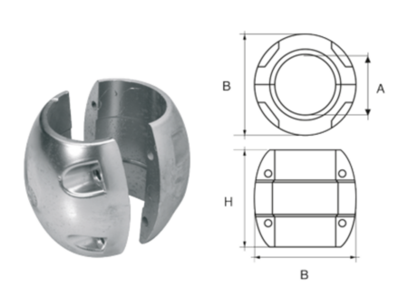 Zink anode voor ⌀25mm-as, bolvormig