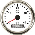 Toerenteller 4000 rpm CN met bedrijfsurenteller wit/chroom