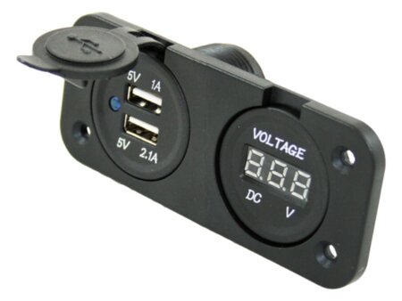 Waterdichte USB contactdoos + voltmeter