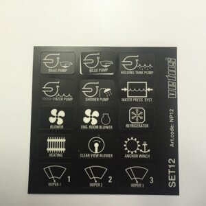 Set tekstplaatjes nr 12 voor Vetus schakelpaneel