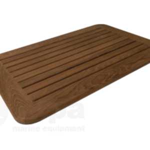 Rechthoekig massief teak tafelblad 550 X 800 met afgeronde hoeken. Bladdikte minimaal 24 mm