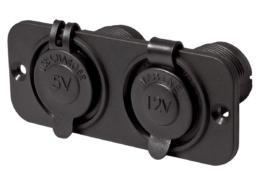 Dubbel flush frame zwart met USB 2.4A en 12V stopcontact