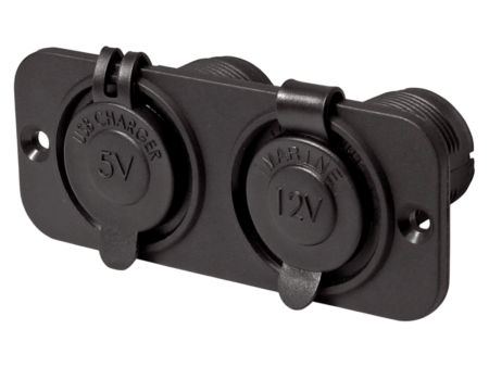 Dubbel flush frame zwart met USB 2.4A en 12V stopcontact