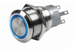LED puls schakelaar, blauw 12v 16 mm