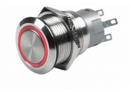 LED puls schakelaar, rood 24v 16 mm