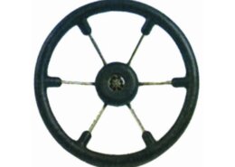 Stuurwiel 370 mm RVS/ zwart /6-Spaaks RVS stuurwiel met zwarte polyurethaan rand