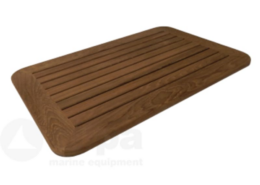 Rechthoekig massief teak tafelblad 550 X 800 met afgeronde hoeken. Bladdikte minimaal 24 mm