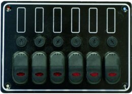 Schakelpaneel waterdicht 12 volt, 6 posities