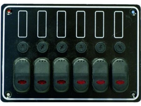 Schakelpaneel waterdicht 12 volt, 6 posities