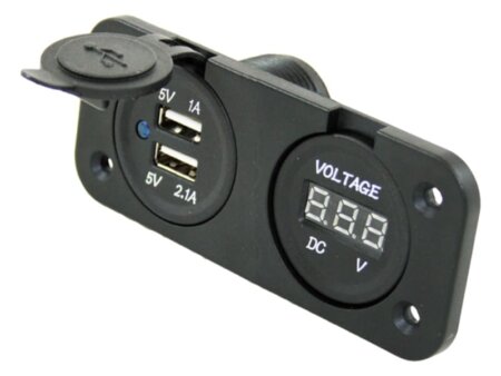 Waterdichte USB contactdoos + voltmeter