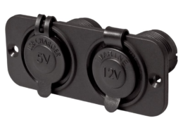 Dubbel flush frame zwart met USB 2.4A en 12V stopcontact