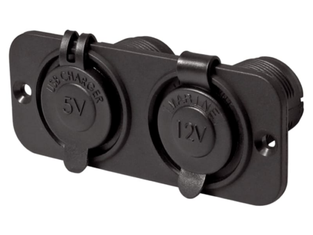 Dubbel flush frame zwart met USB 2.4A en 12V stopcontact