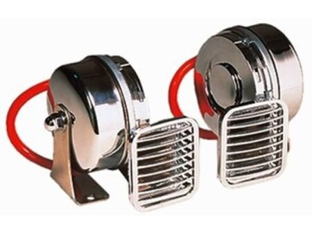 Hoorn 1-tonig 12v, messing verchroomd 410 Hz
