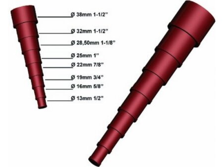 Verloopstuk voor slang, 13 naar 38 mm