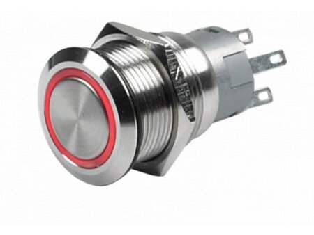 LED puls schakelaar, rood 12v (ON) OFF 16 mm