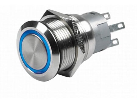 LED puls schakelaar, blauw 12v 22 mm
