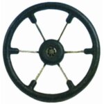 Stuurwiel 370 mm RVS/ zwart /6-Spaaks RVS stuurwiel met zwarte polyurethaan rand