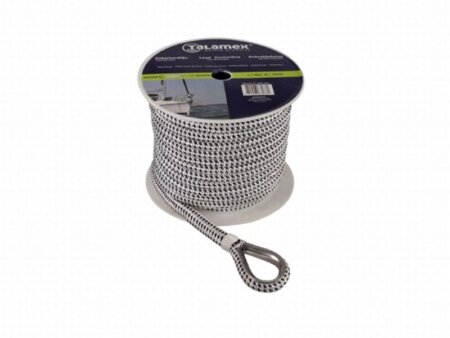 Ankerlijn polyester 10 mm - 20 meter met lood zwart/wit