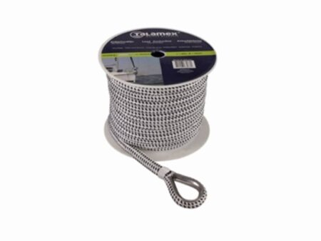 Ankerlijn polyester 10 mm - 30 meter met lood zwart/wit