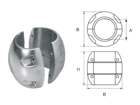 Zink anode voor ⌀25mm-as, bolvormig