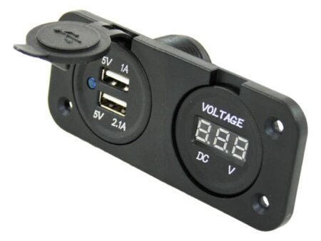 Waterdichte USB contactdoos + voltmeter