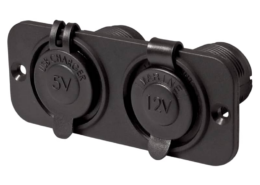 Dubbel flush frame zwart met USB 2.4A en 12V stopcontact