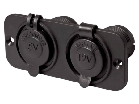 Dubbel flush frame zwart met USB 2.4A en 12V stopcontact